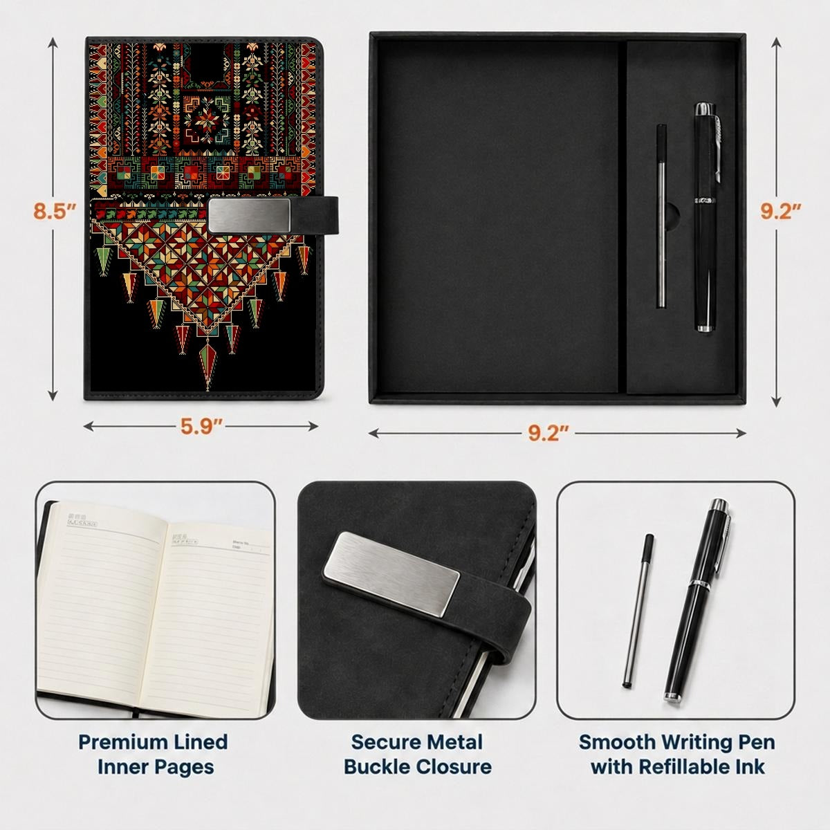 Tatreez Notebook Gift Set with Metal Pen