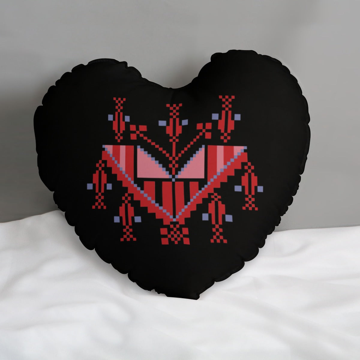 Palestinian Tatreez Print Heart-shaped pillow