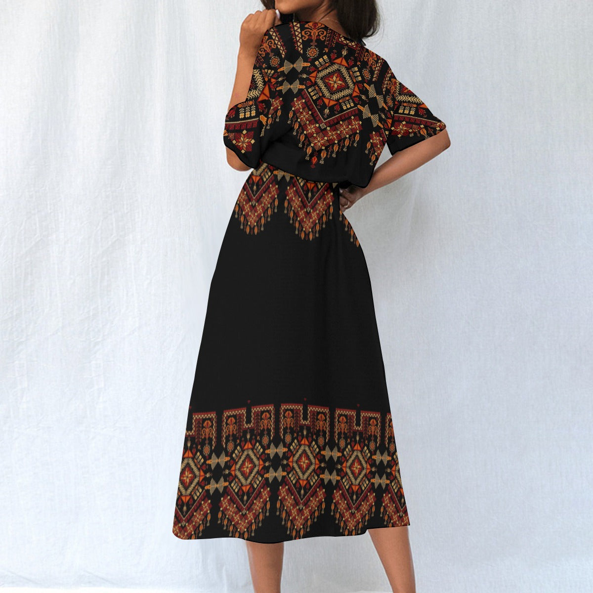 Palestinian Tatreez Print Women's Elastic Waist Dress