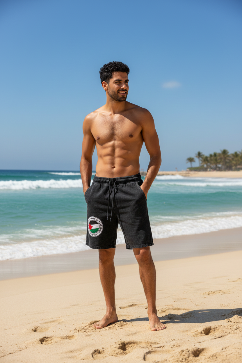Palestinian Men’s Vintage Wash Drawstring Shorts|350GSM DTF