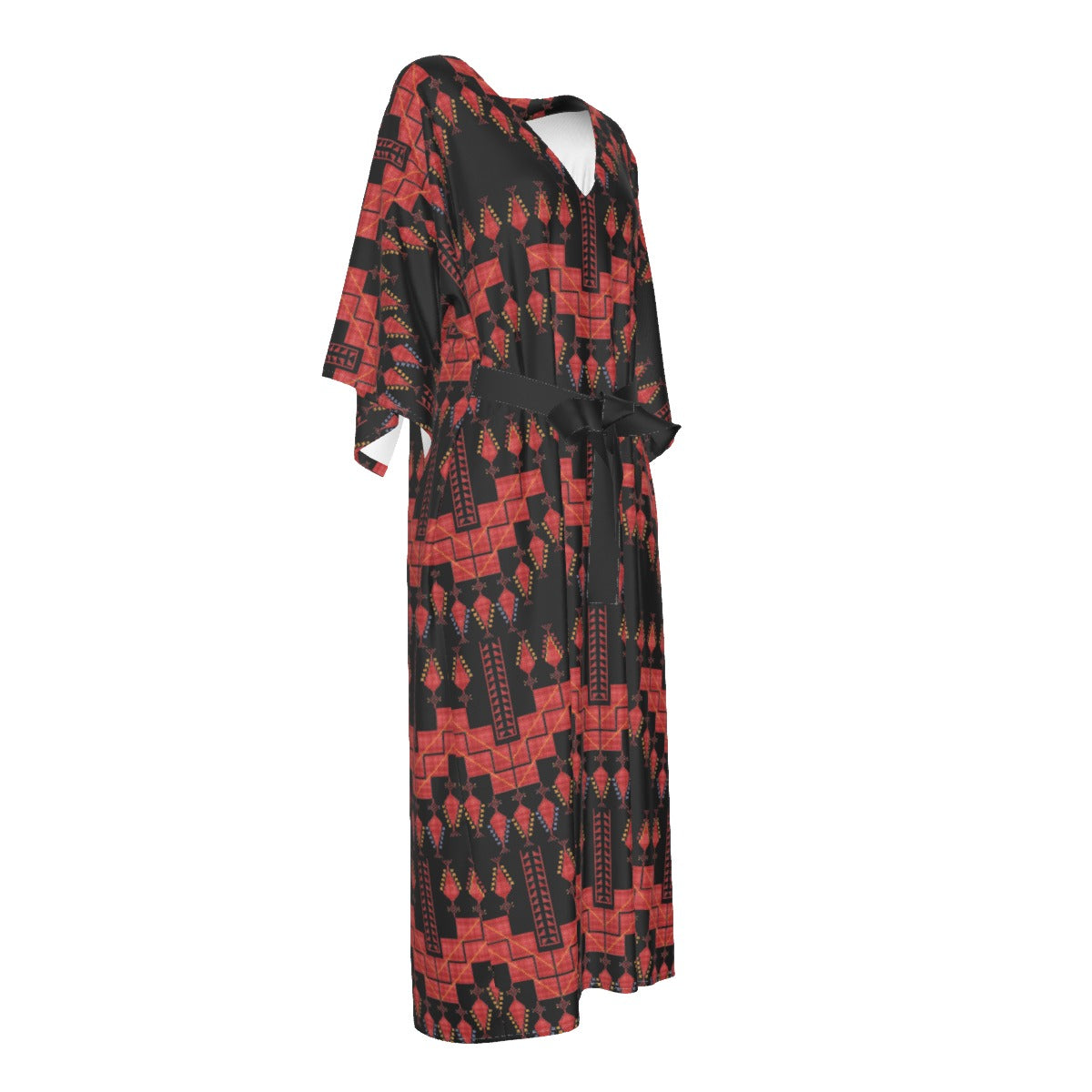 Palestinian Tatreez Design Print Women's Long Dress, Red