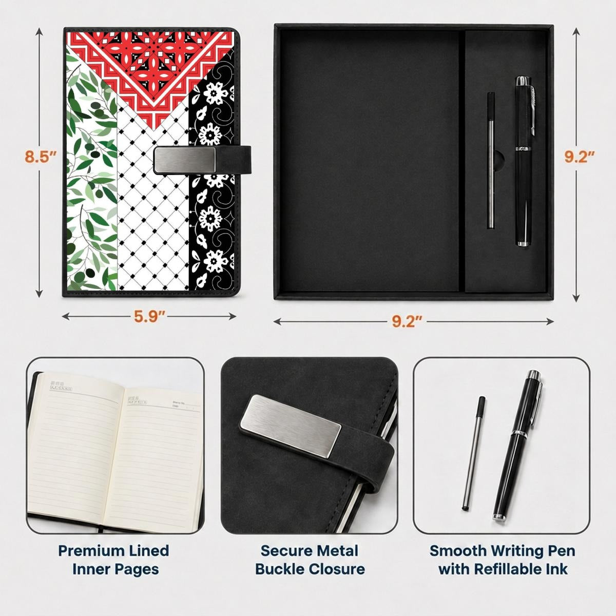 Palestine Flag Notebook Gift Set with Metal Pen