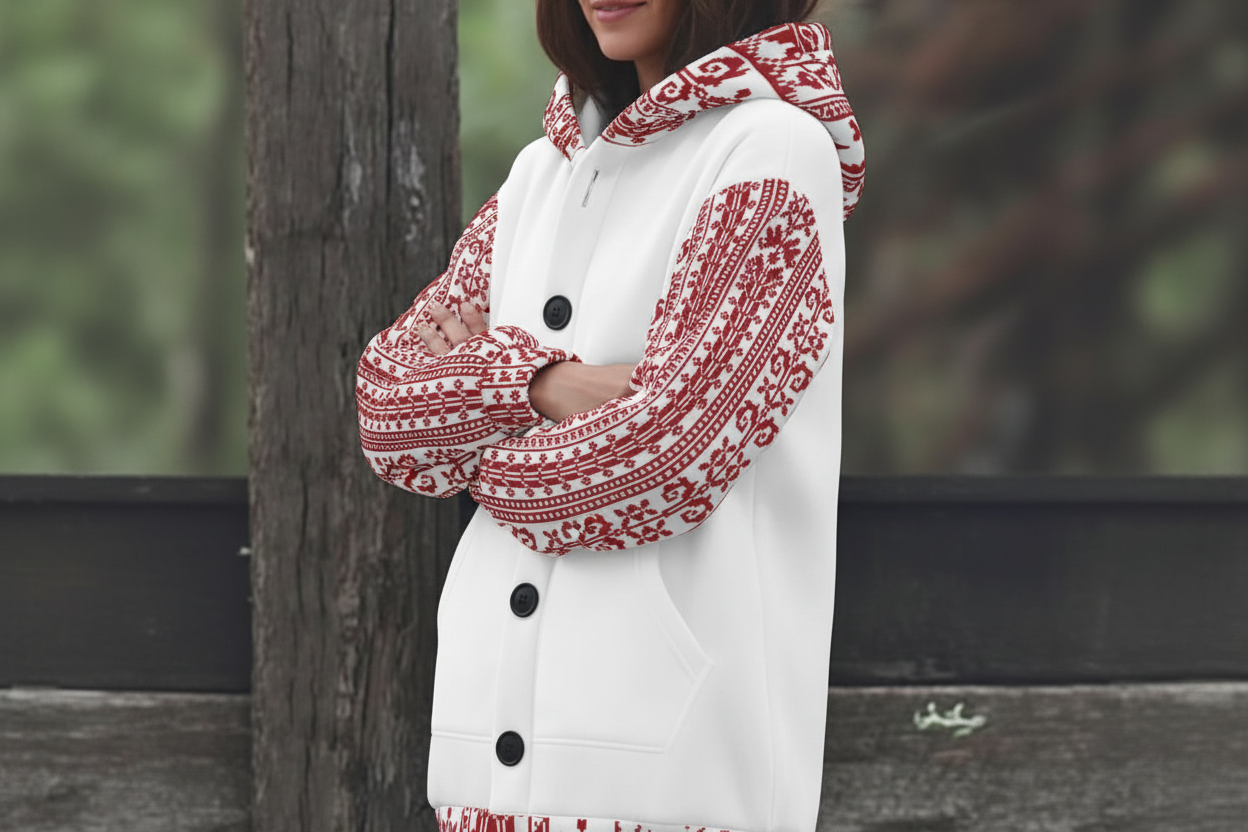 Palestinian Tatreez Print Women's Knitted Hooded Jacket