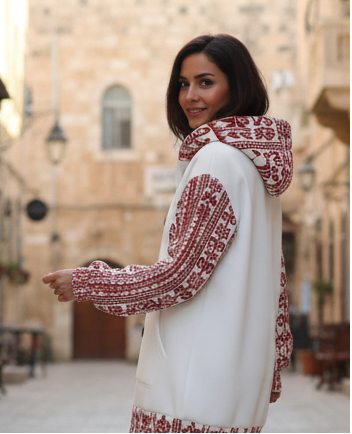 Palestinian Tatreez Print Women's Knitted Hooded Jacket