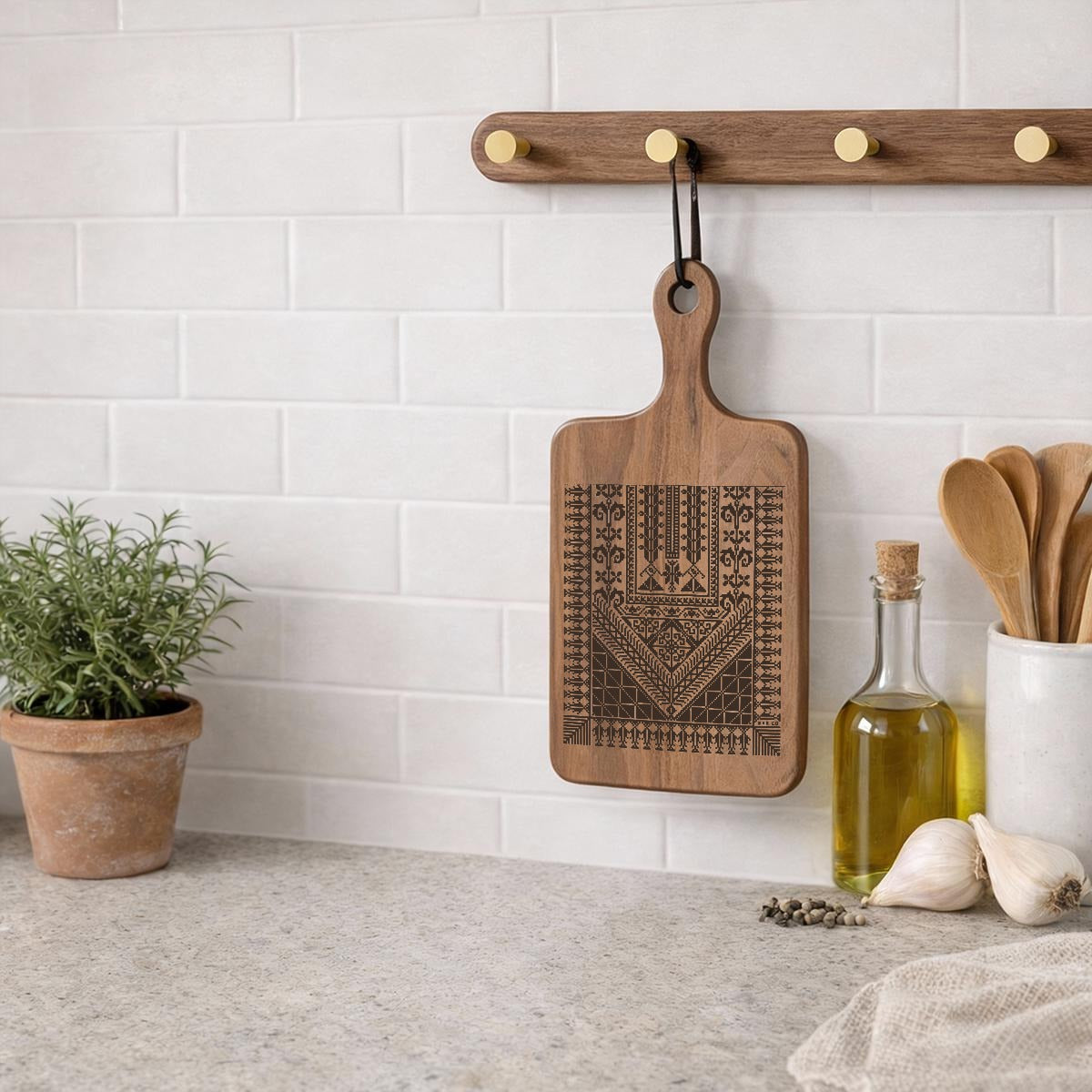 Premium Walnut Cheese or Cutting Board – Laser Engraved Palestinian Tatreez Pattern