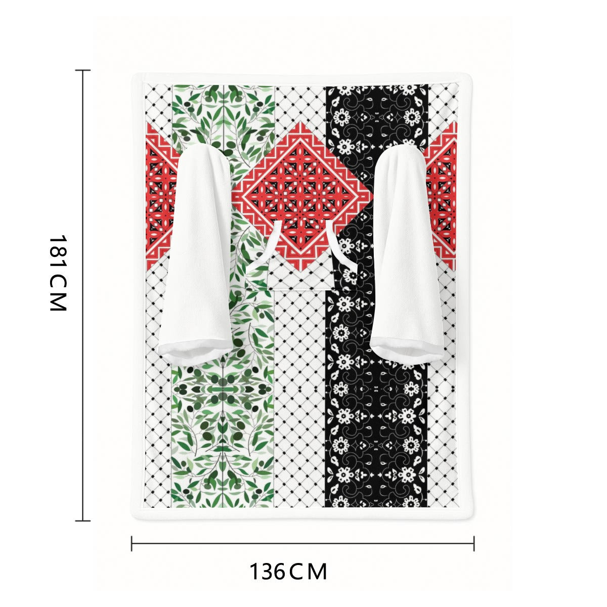 Palestinian Flag All-Over Print Cozy Wearable Blanket with Sleeves