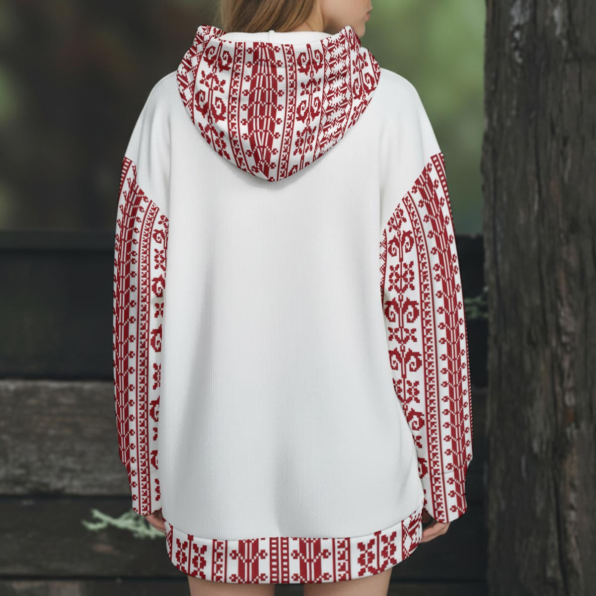 Palestinian Tatreez Print Women's Knitted Hooded Jacket