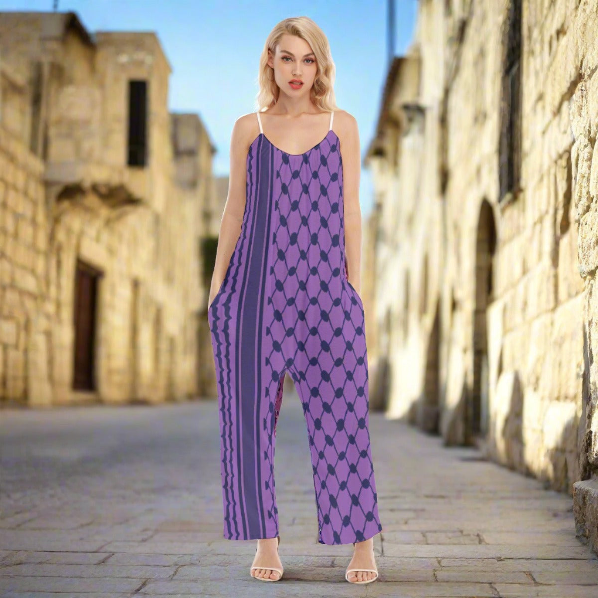 Palestinian Kuffiyeh All Over Print Women's Loose Cami Jumpsuit One Piece Pants