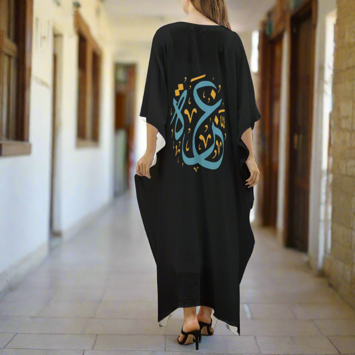 Palestinian Gaza dress Women's Imitation Silk V-neck Kaftan Robe