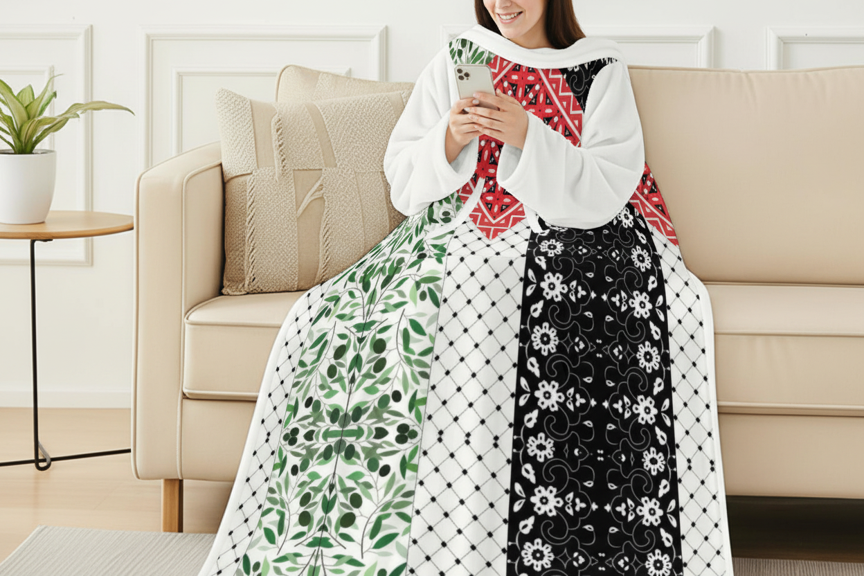 Palestinian Flag All-Over Print Cozy Wearable Blanket with Sleeves