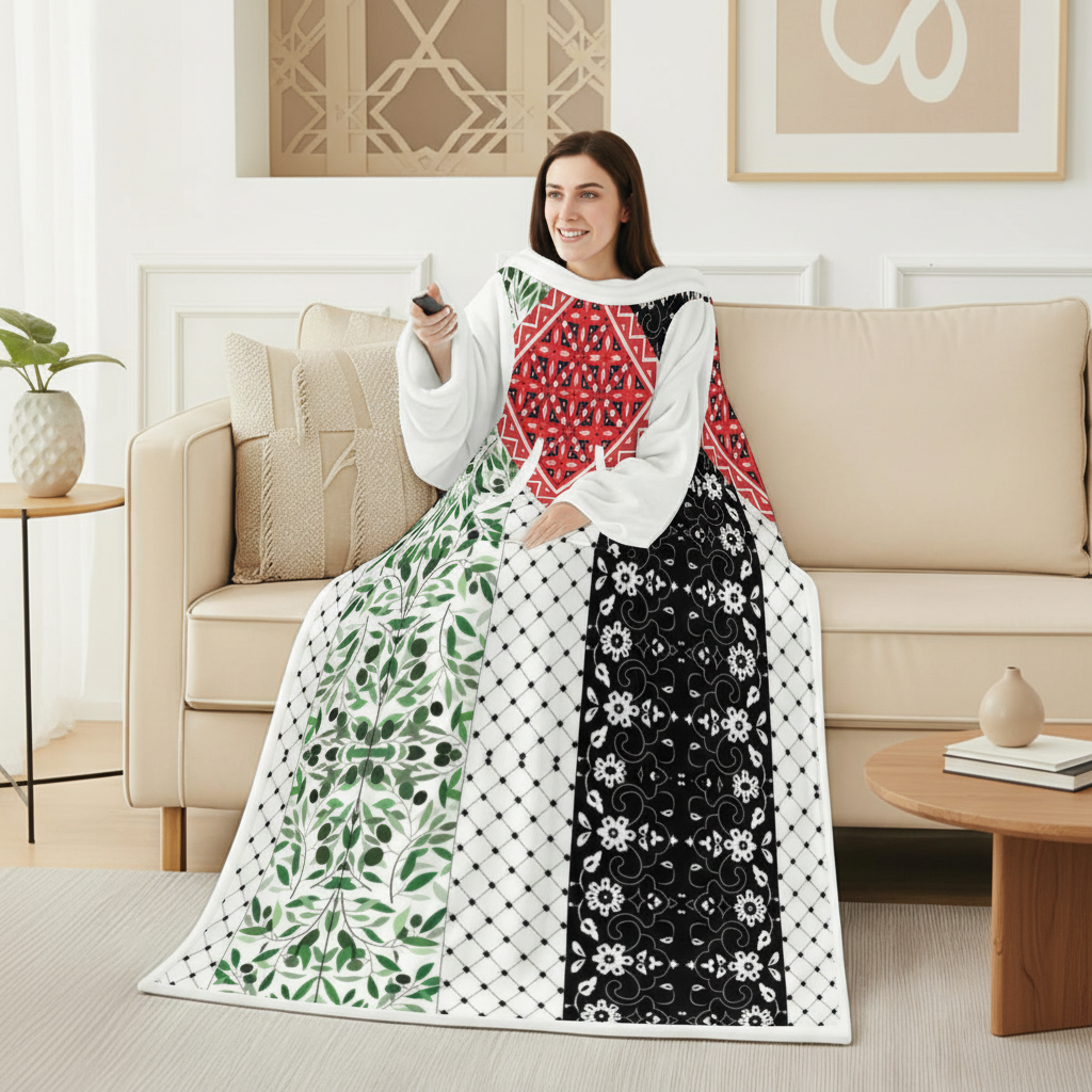 Palestinian Flag All-Over Print Cozy Wearable Blanket with Sleeves