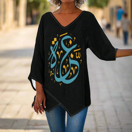 Palestinian Gaza Print Women's V-neck T-shirt With Irregular Hem