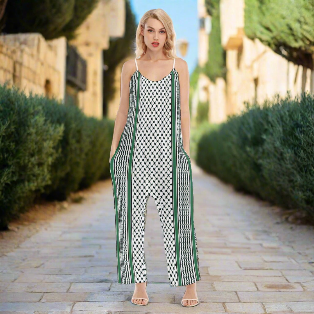 Palestinian Kuffiyeh All Over Print Women's Loose Cami Jumpsuit One Piece Pants