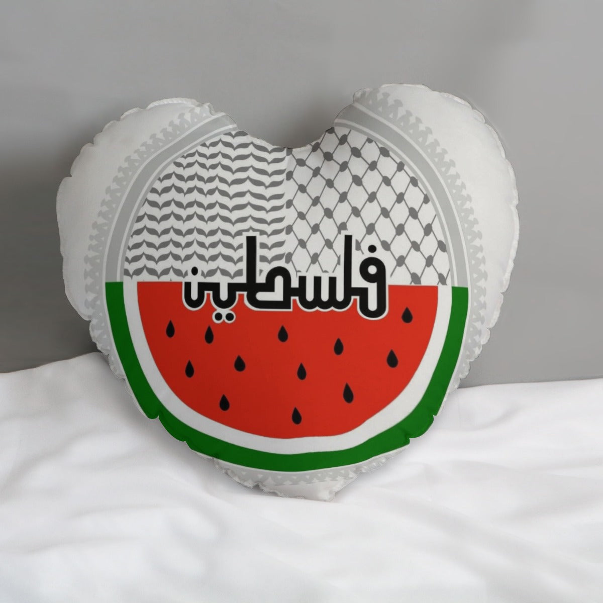 Palestine Watermelon Keffiyeh Print Heart-shaped pillow, Red