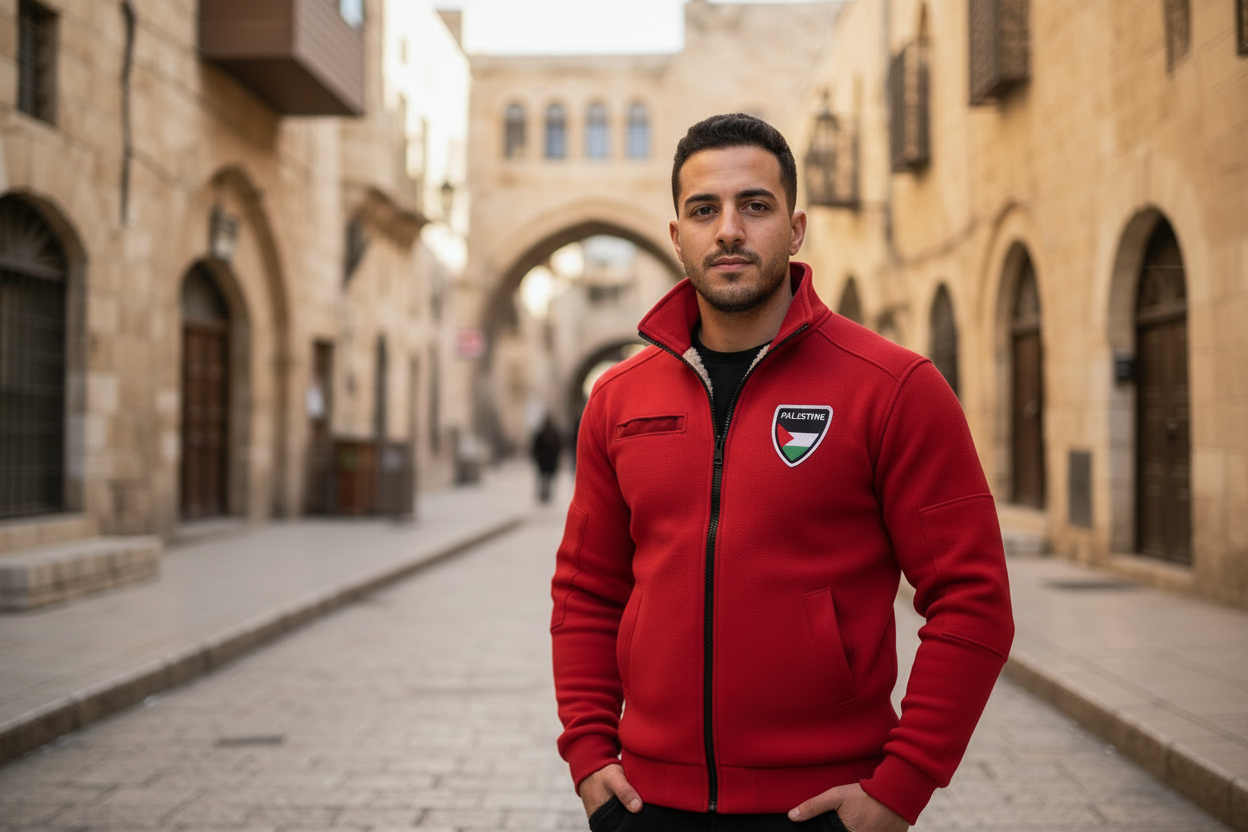 Palestinian Badge Print Men's Thick Knit Fleece Jacket