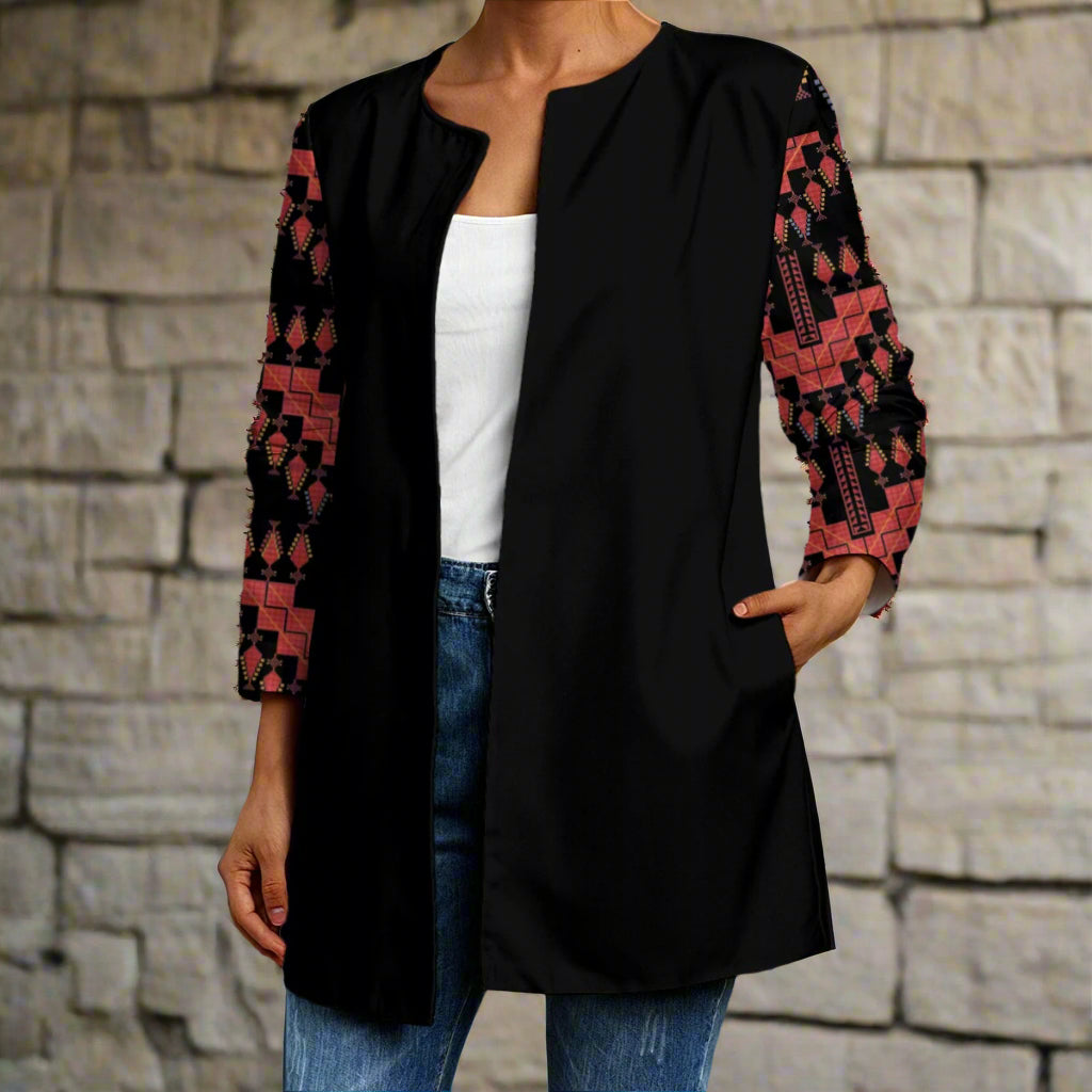 Tatreez Print Palestinian Women's Faux Sweater Cardigan