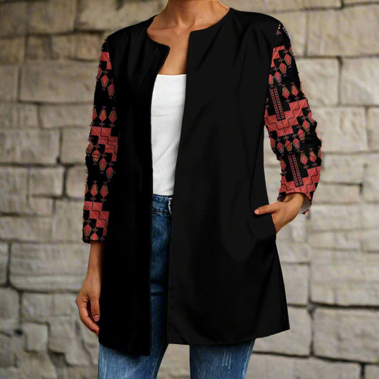 Tatreez Print Palestinian Women's Faux Sweater Cardigan