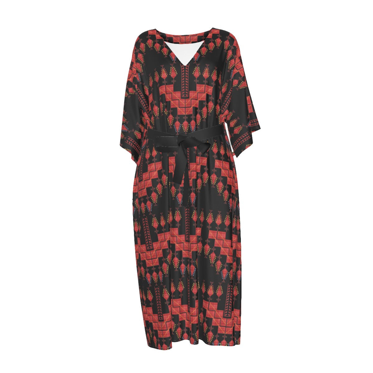 Palestinian Tatreez Design Print Women's Long Dress, Red