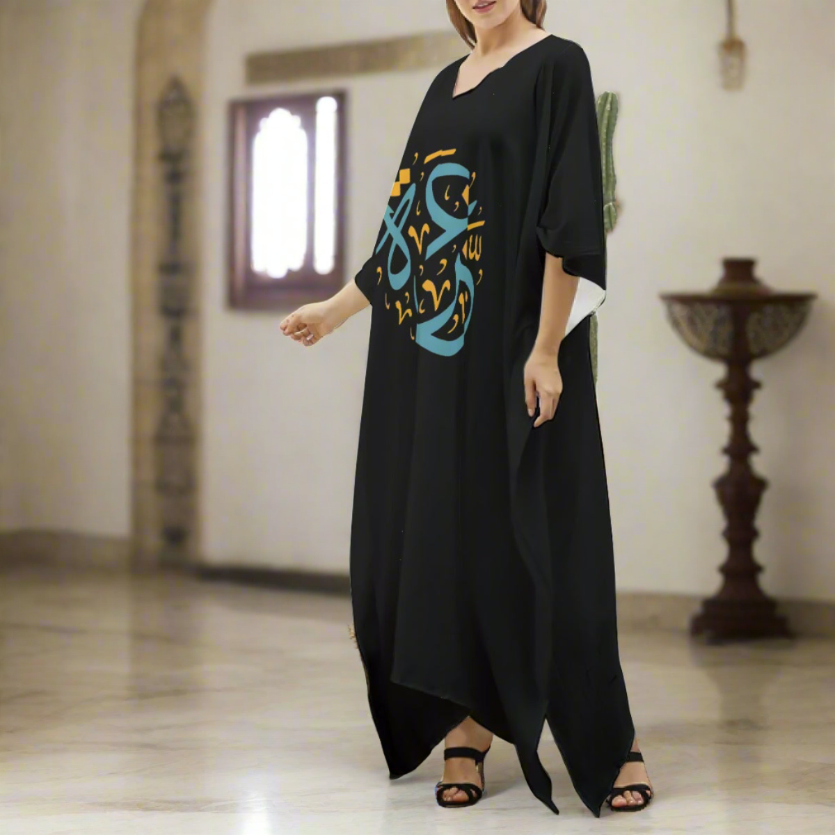 Palestinian Gaza dress Women's Imitation Silk V-neck Kaftan Robe