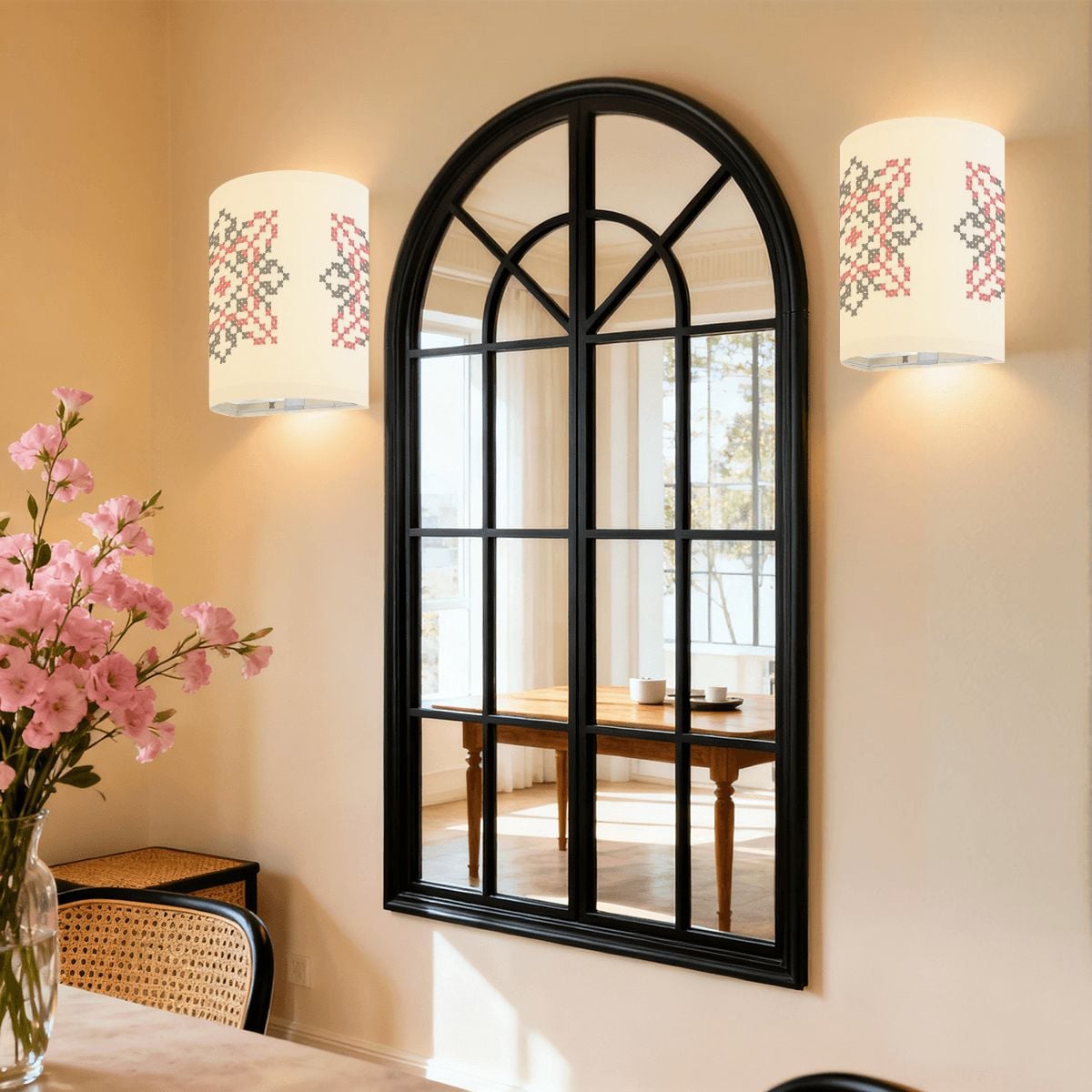 Palestinian Tatreez Print Wireless Wall Sconces Set of Two