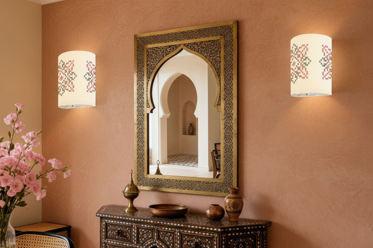 Palestinian Tatreez Print Wireless Wall Sconces Set of Two