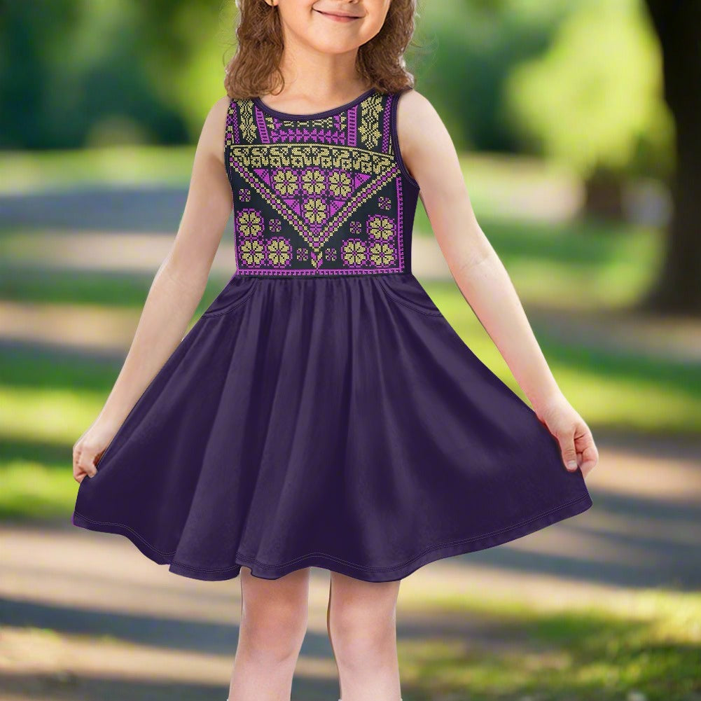 Palestinian tatreez print Kids' dress with pocket