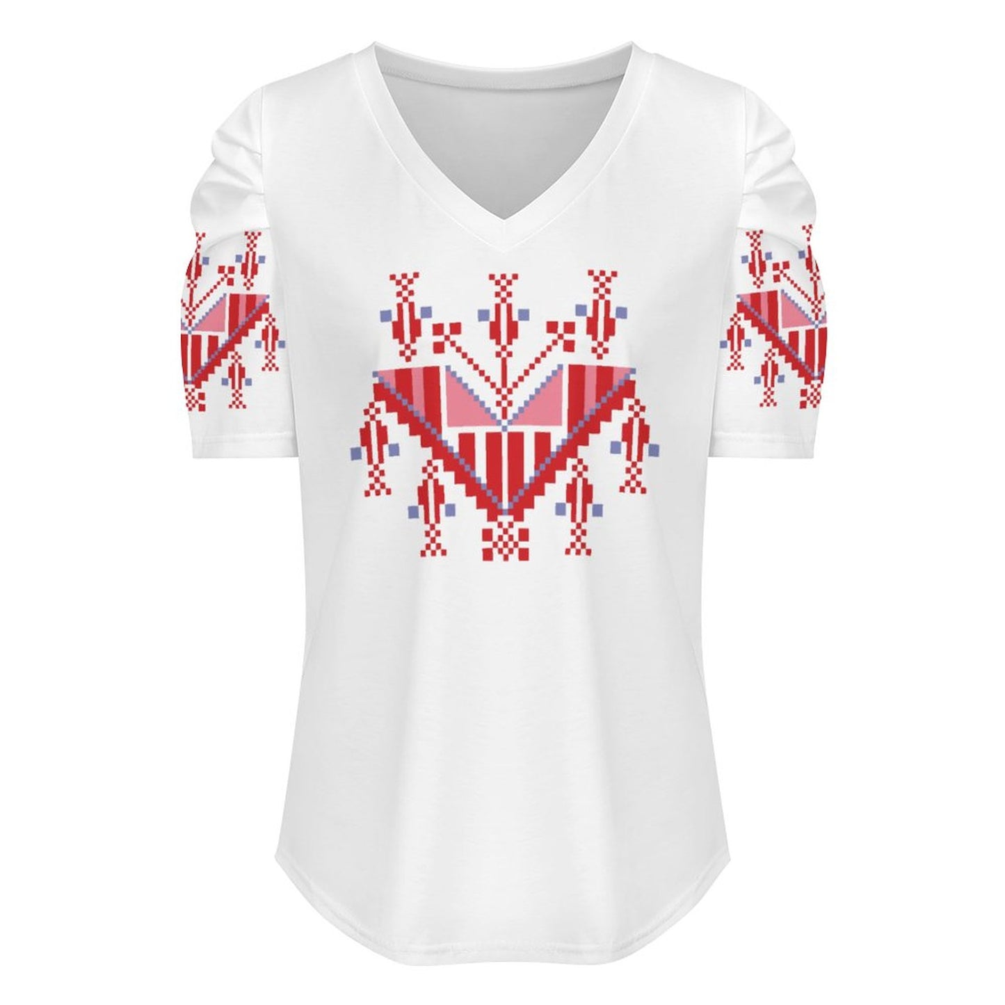 Palestinian Tatreez Print Graduation Puff Short Sleeve Top