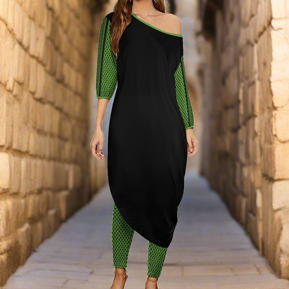 Palestinian Kuffiyeh Dabkeh Dress Off Shoulder Two-piece Set