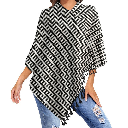 Fringed Knitted Tassel Houndstooth Kuffiyeh Pattern