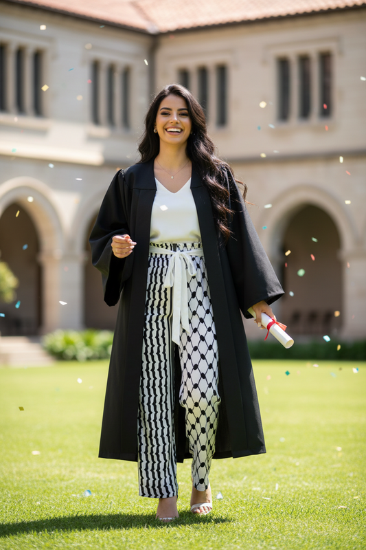 Keffiyeh All Over Print Wide Leg Pants with Belt