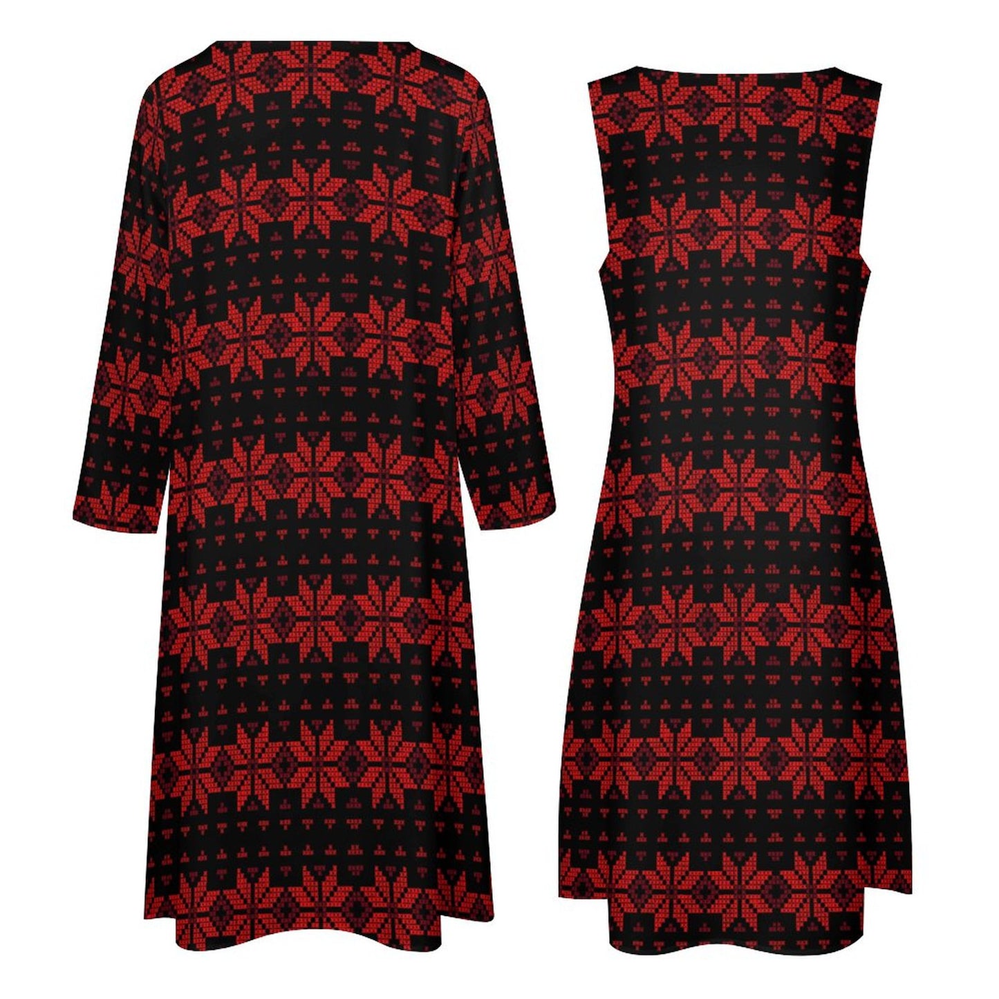 Palestinian Tatreez Print Long Dress 2 Piece Set