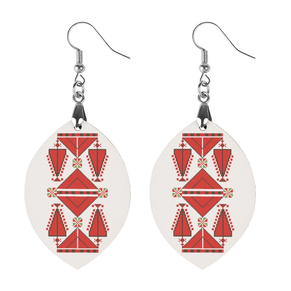 Bayt Dajan Palestinian Tatreez Print Wooden Earrings Pendant -