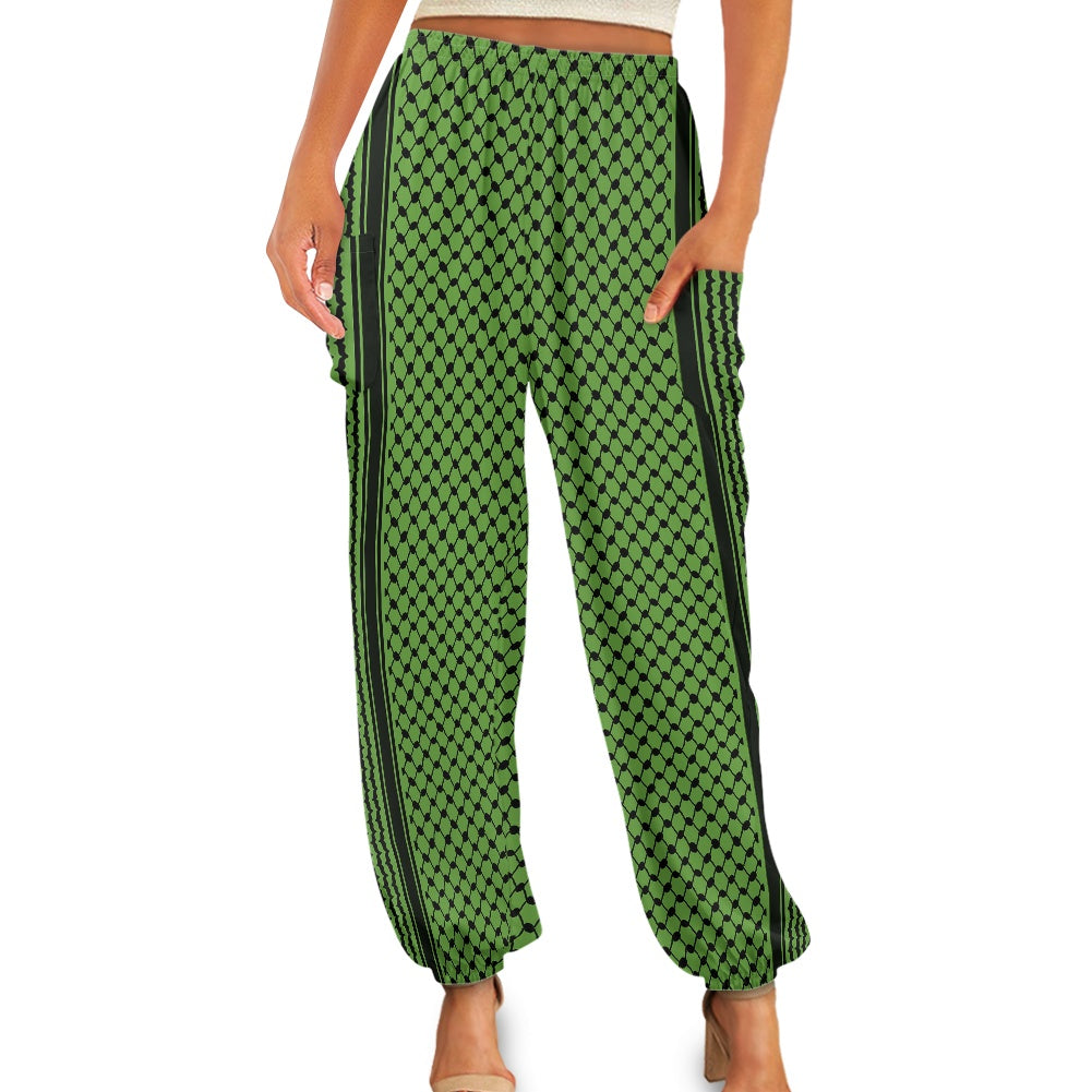 Palestinian Women's Bloomer Kuffiyeh print Green Yoga Pants