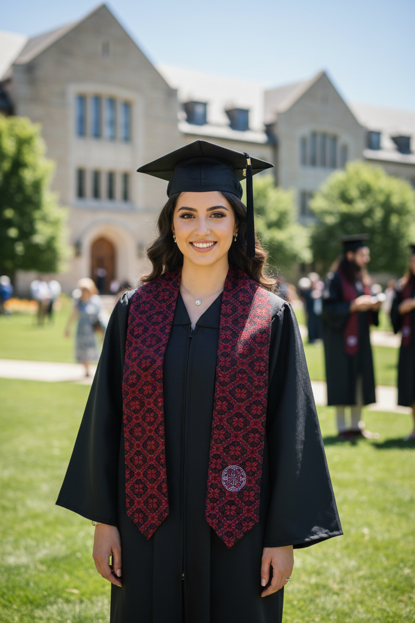 Palestinian Tatreez Print Graduation Stole, Red