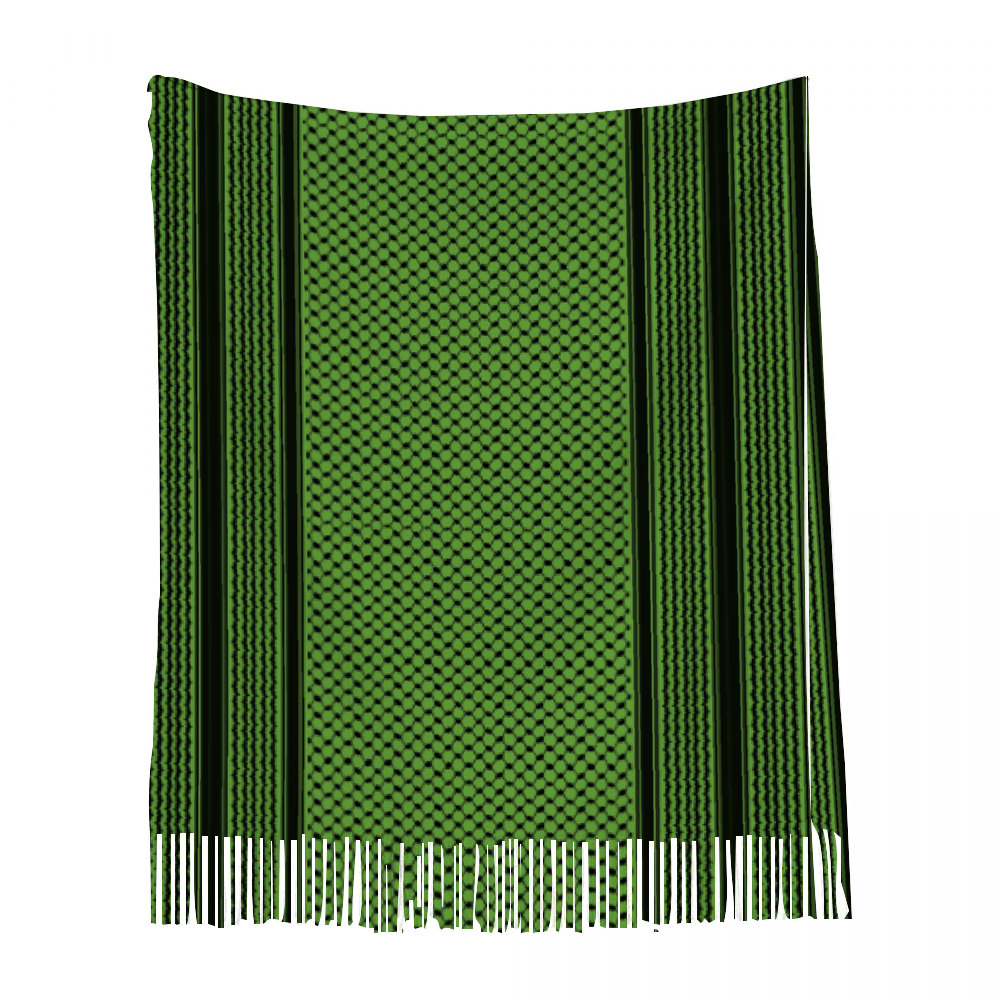 Palestinian Green Kuffiyeh Tassel Scarf for Women 28.35" x 77.56"