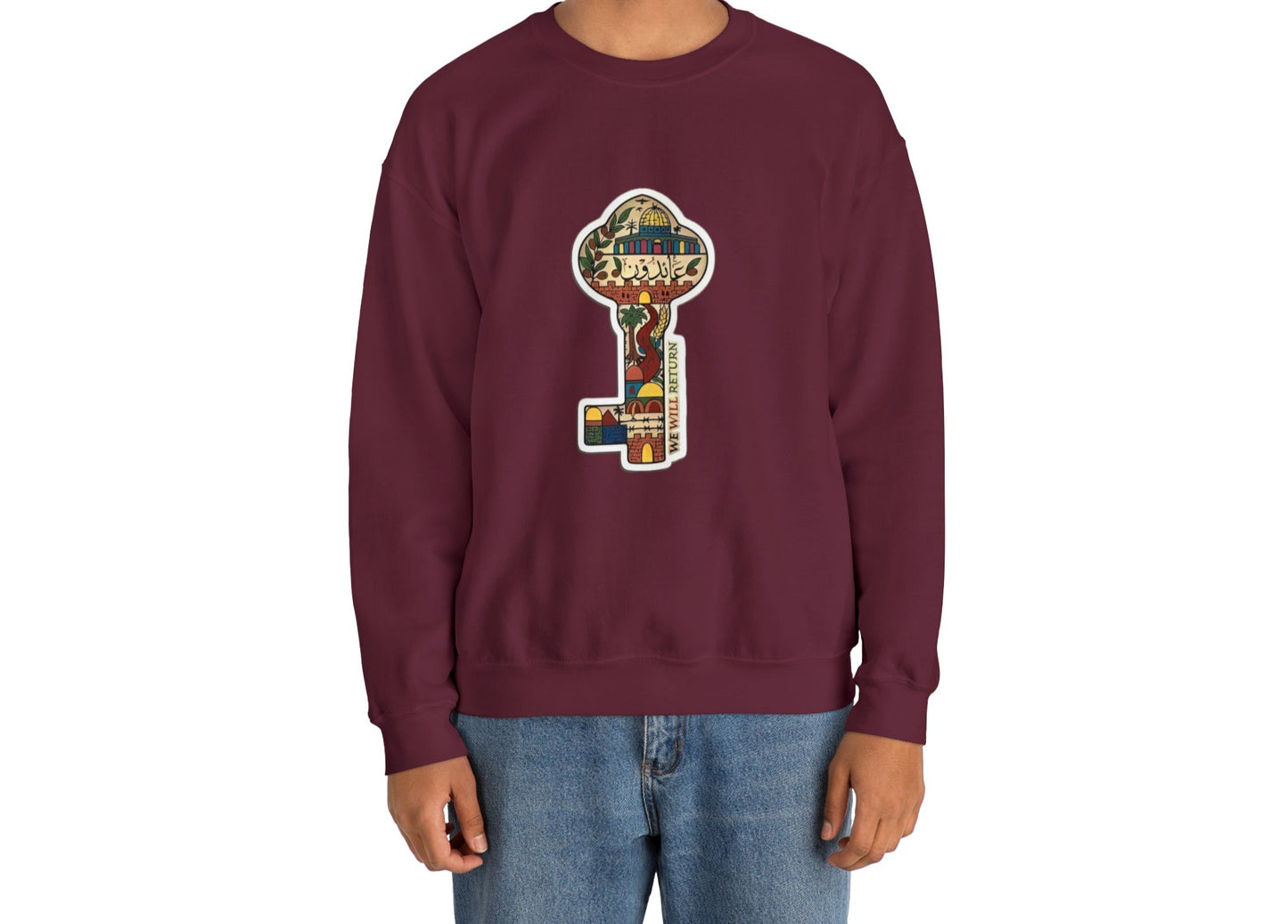 Palestinian Key Design, Unisex Heavy Blend™ Crewneck Sweatshirt, Falasteen, Jerusalem