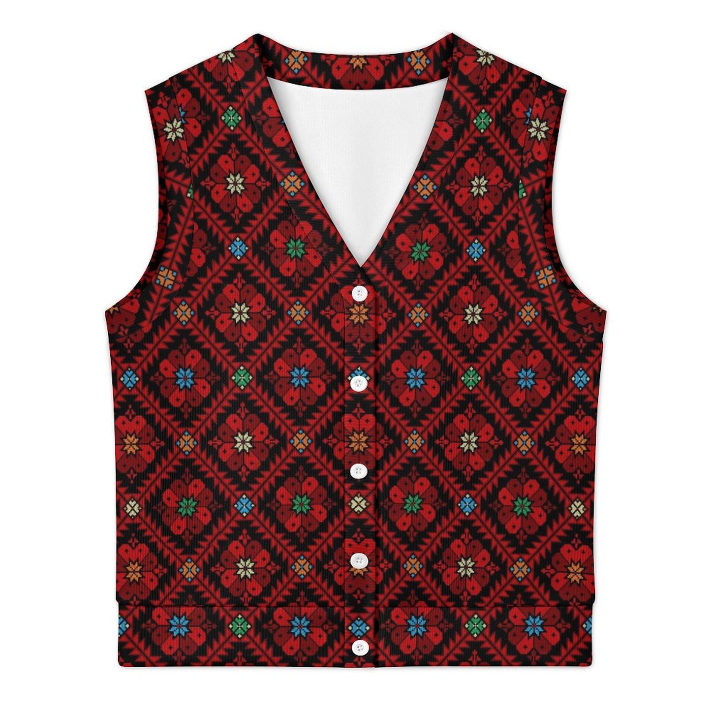 Palestinian Tatreez Print Sleeveless Work Graduation Cardigan Vest