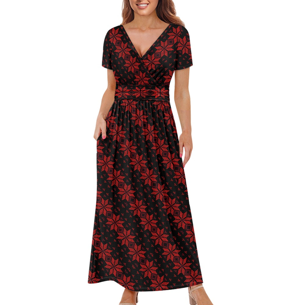 Palestinian Tatreez Print Woman's Dress, Red