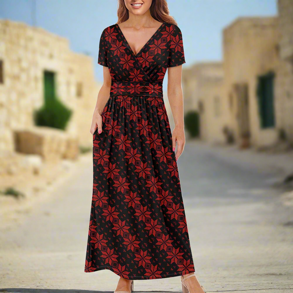 Palestinian Tatreez Print Woman's Dress, Red