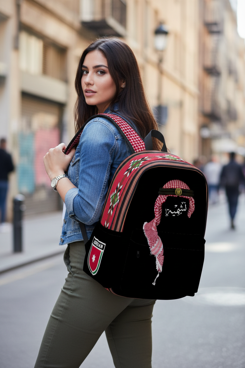 Woman نشميه Jordanian Large Capacity Oxford Backpack with Cloth Side Pockets