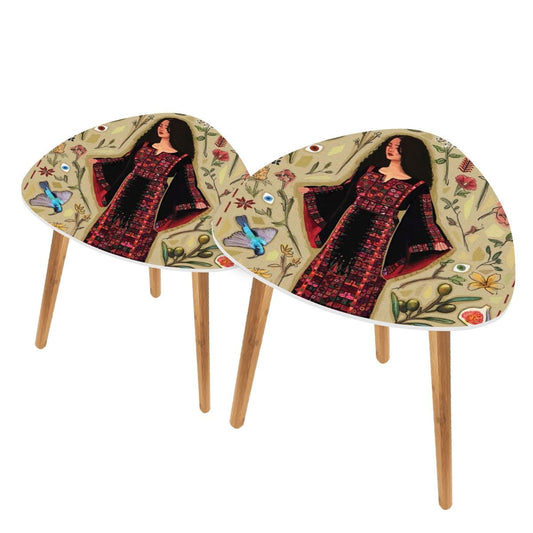 Palestinian Woman with Thoube Triangle Coffee Table Set of 2