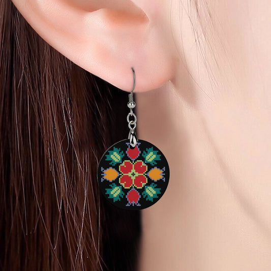 Gaza Palestinian Ain Al Shams / Eye Of The Sun | عين الشمس Wooden Earrings Pendant -