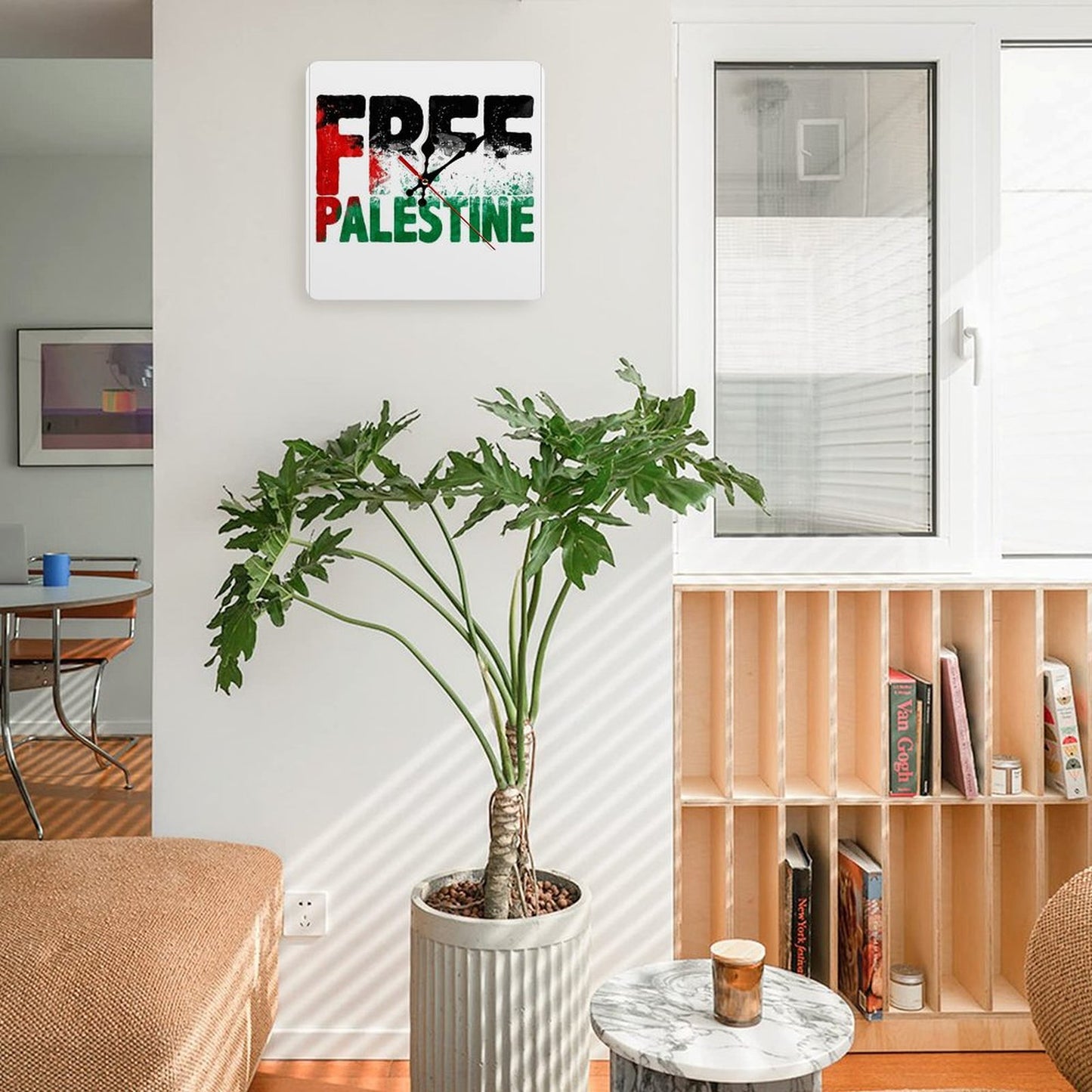 Free Palestine Square Wall Clock without Numbers (Made in USA)