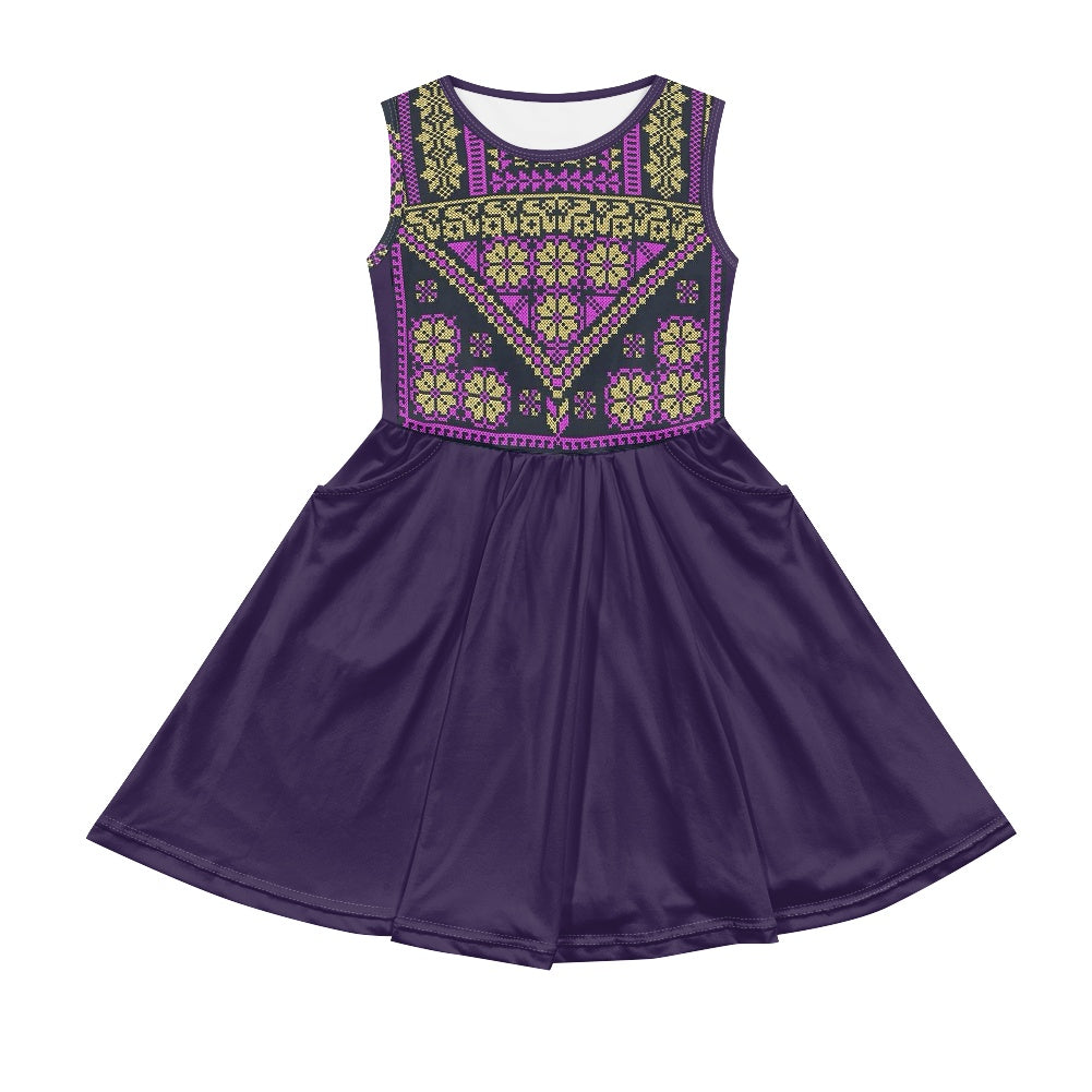 Palestinian tatreez print Kids' dress with pocket