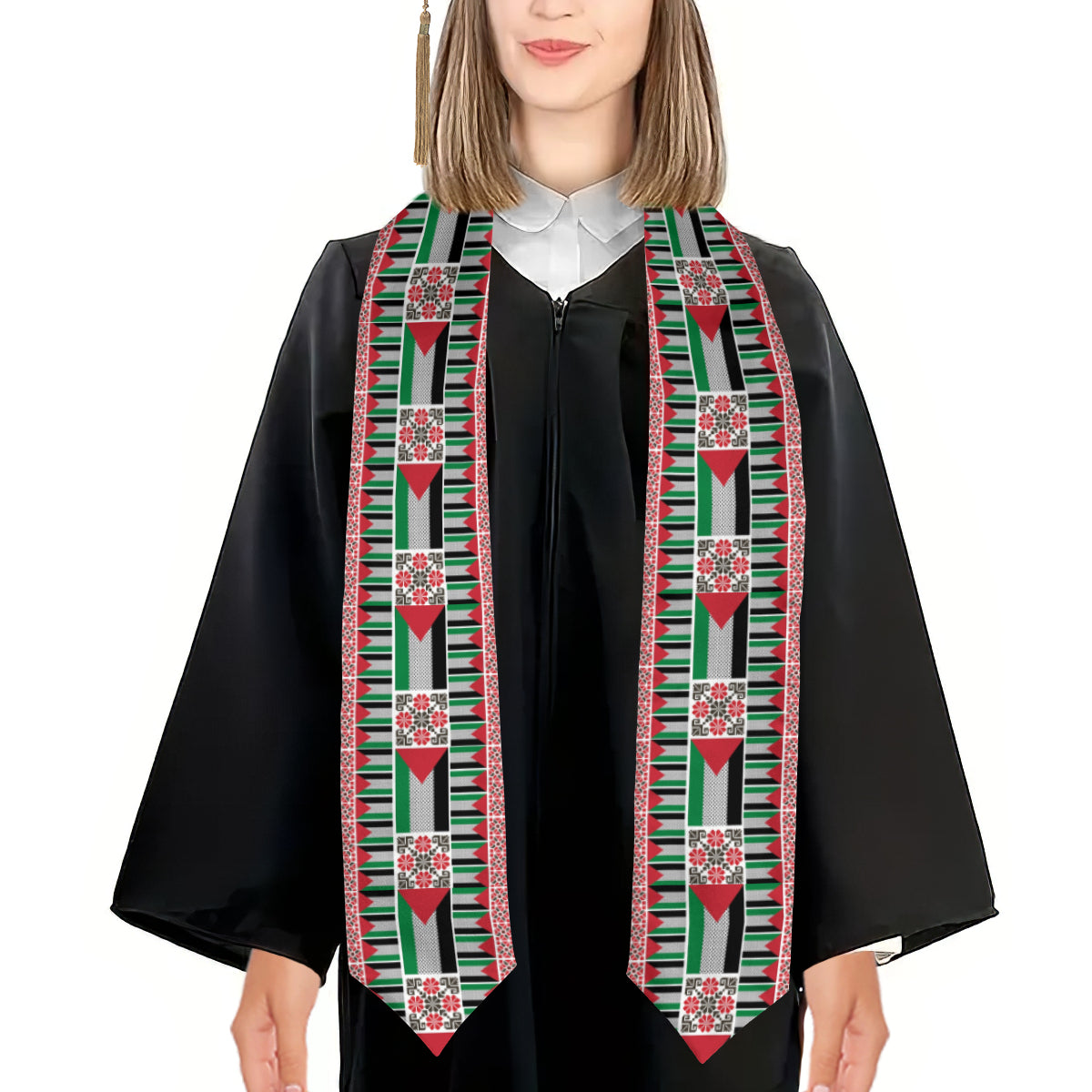 Palestinian Flag Tatreez Print Graduation Sash