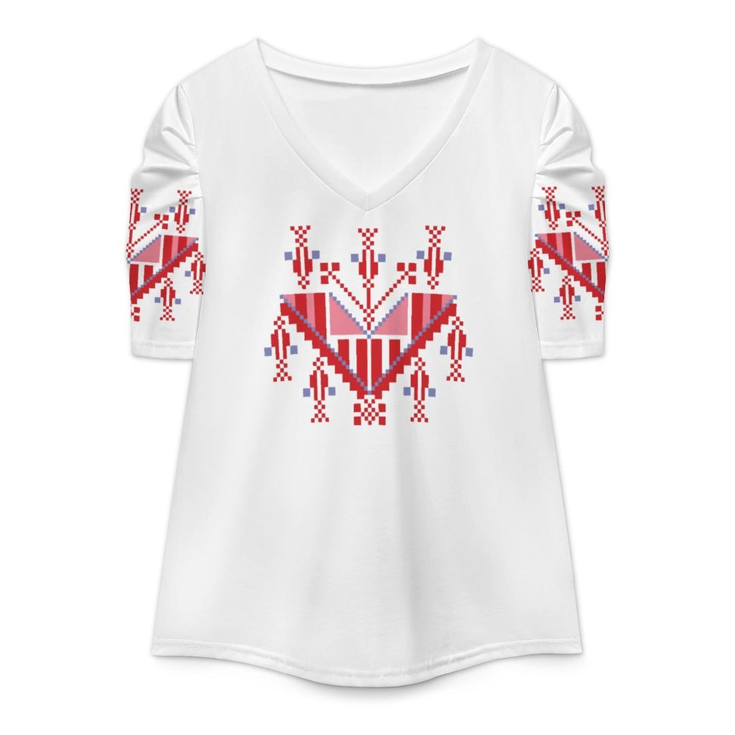 Palestinian Tatreez Print Graduation Puff Short Sleeve Top