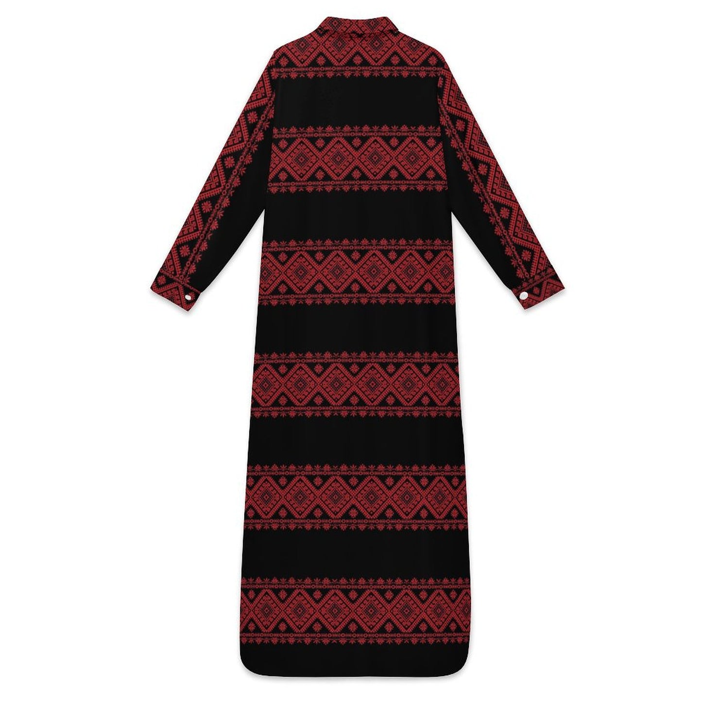 Palestinian Tatreez Print Long Modest Shirt Dress