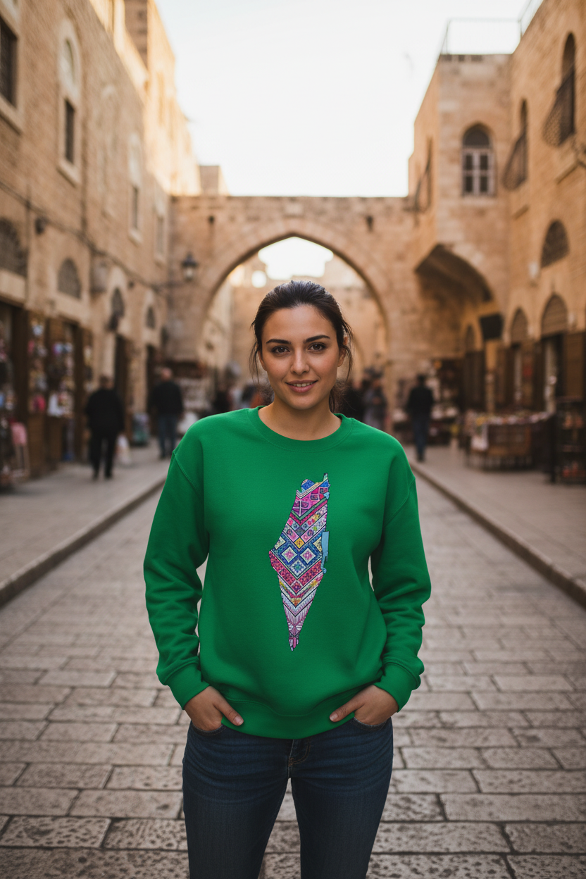 Palestinian Map Print, Unisex Heavy Blend Crewneck Sweatshirt