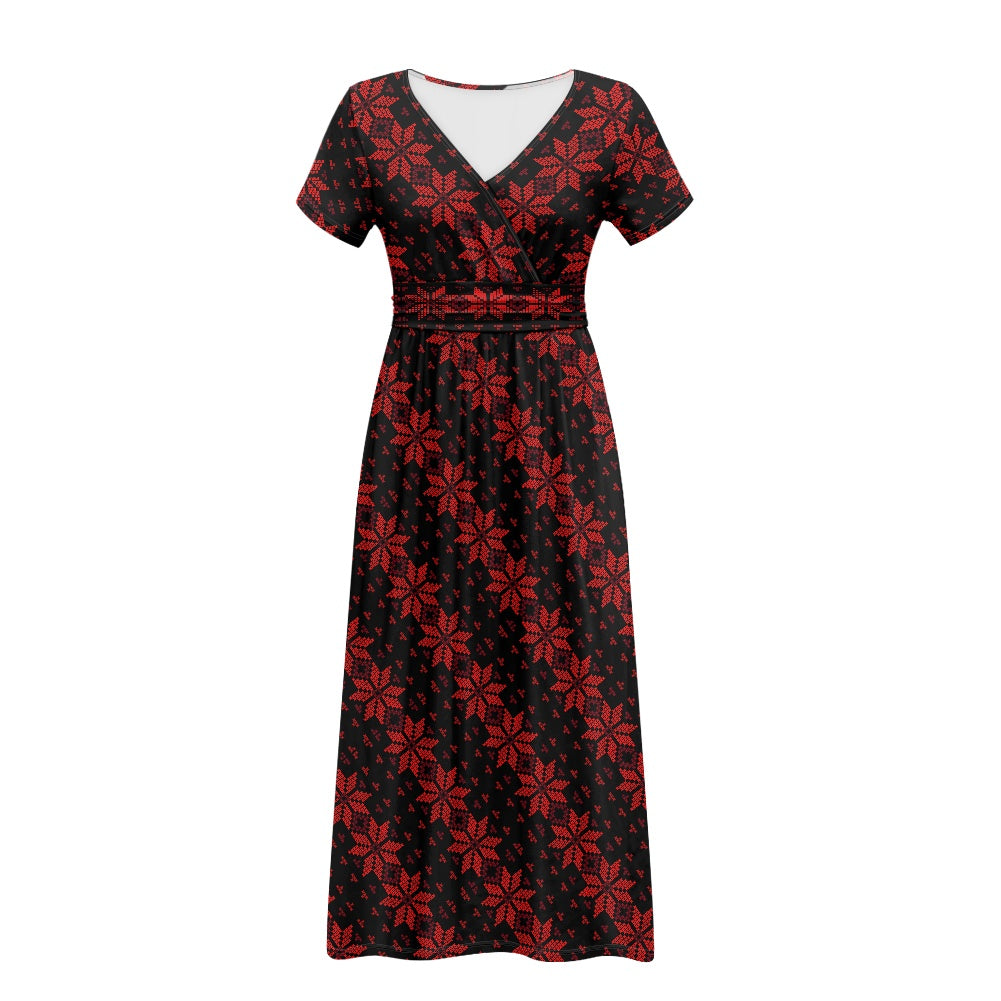 Palestinian Tatreez Print Woman's Dress, Red