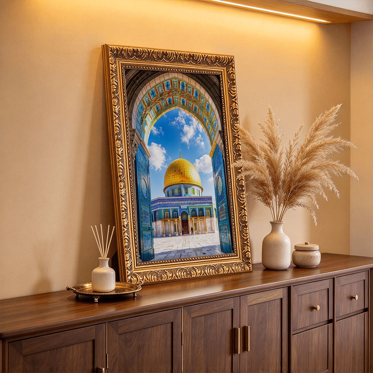 Golden Dome of the Rock Vintage Gold Framed Canvas Prints Wall Art (2:3) (Made in USA)